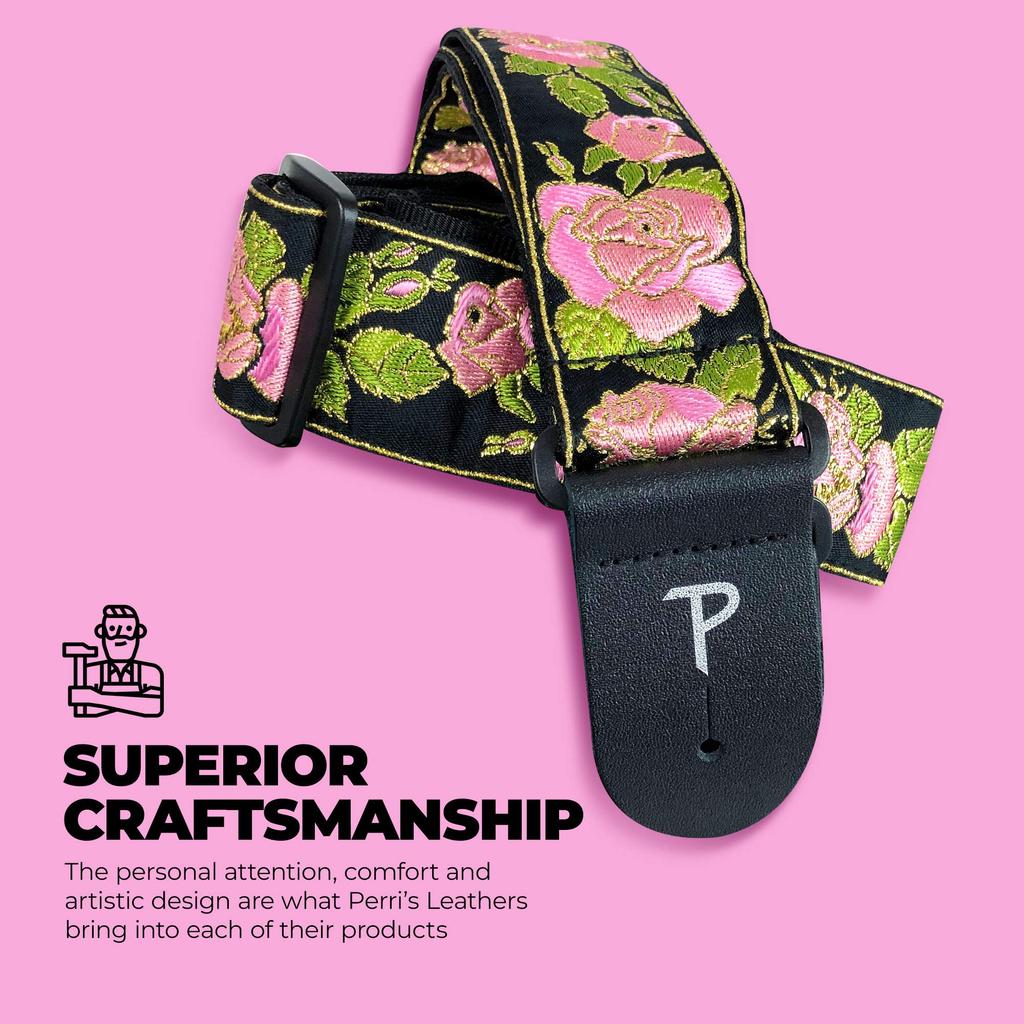 P Leathers Guitar Strap Nylon Pink Metallic Rose Adjustable For and Electric Guitars Made In Canada Perri's Ltd. - - - - - Acoustic, Bass, -
