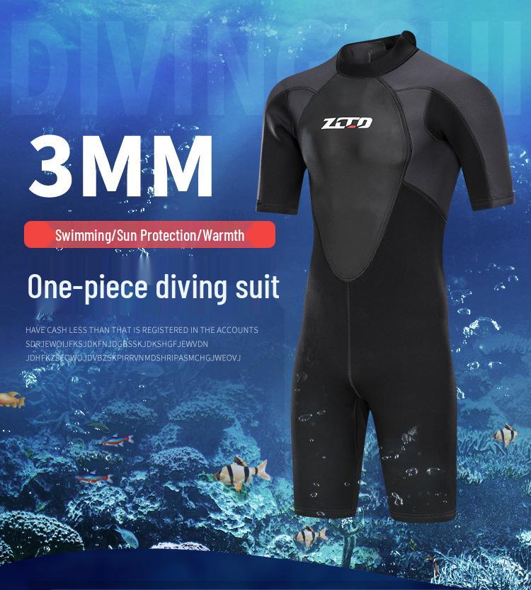 Traje de neopreno de manga corta para hombre de 3 mm: Protección Solar, Calidez, Traje de Surf y Buceo - Talla Mediana/Grande