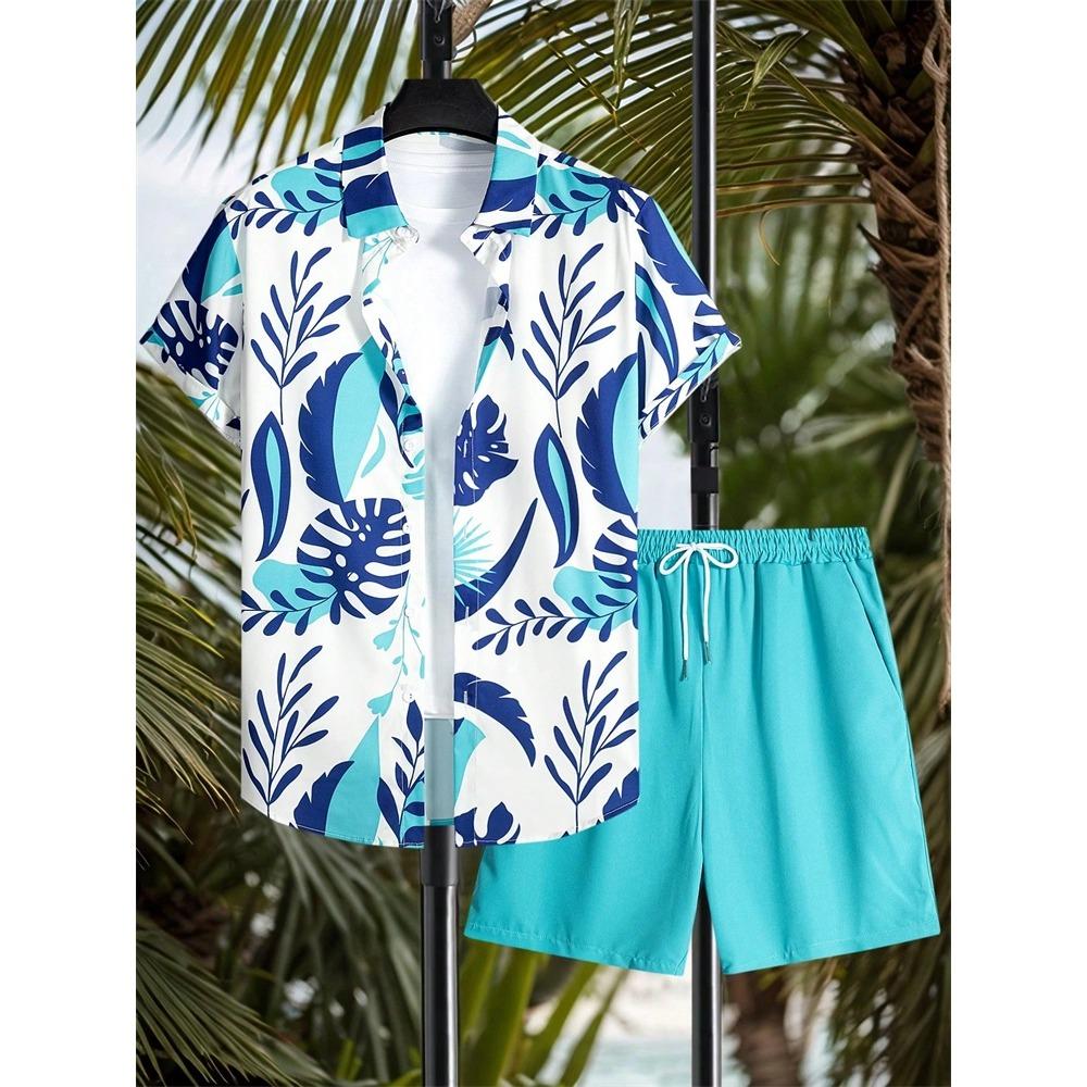 

Гавайская мужская рубашка с коротким рукавом и набор пляжных шорт Пляжная вечеринка Мужские шорты Летний отпуск Мода Мужская повседневная рубашка 5XL