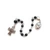 QIGO Vintage Black Glass Rosary Cross Bracelets For Men Women Religious Jewelry