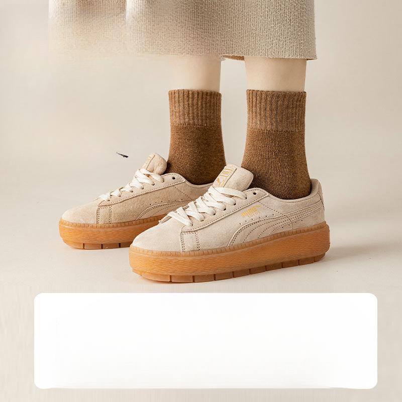 Women's Autumn and Winter Fleece Mid-calf Socks In Solid Color, Thickened Loops, Warm Towels, Sweat-absorbing Long Calf Socks