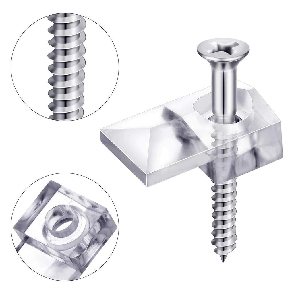 20/40 Pezzi Clip di Montaggio Specchio Clip Porta Specchio in Plastica Trasparente Clip di Montaggio a Sospensione per Specchio con Vite Ferramenta da Parete
