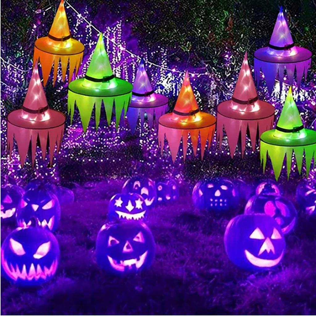 5Pcs Halloween Witch Hat Lights,Witch Hats Hanging Decoration LED Glowing Witch Hat Pendant Festival Luminous Hat Halloween Decoration