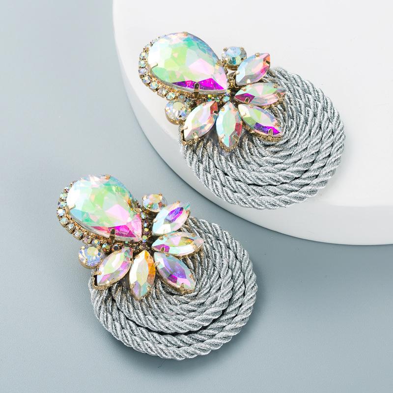 Personalized Design Large Water-drop Colored Glass Crystal Elastic Rope Woven Earrings for Women, Ear Pendants.