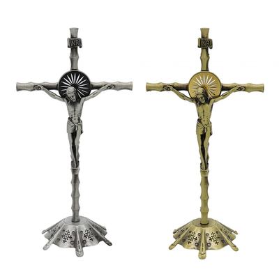 Wall Cross Statue Church Standing Crucifix with Base for Home Shelf Bedroom