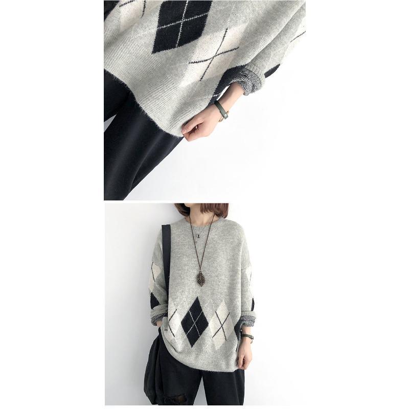 Japanese Style Loose Fit Round Neck Long Sleeve Pullover Knit Sweater For Women