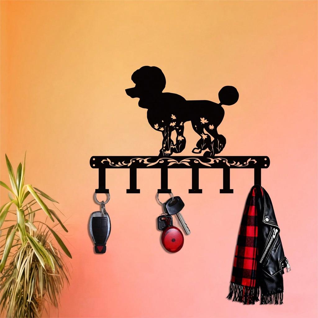 Poodle Silhouette Wall Hook with Floral Decor