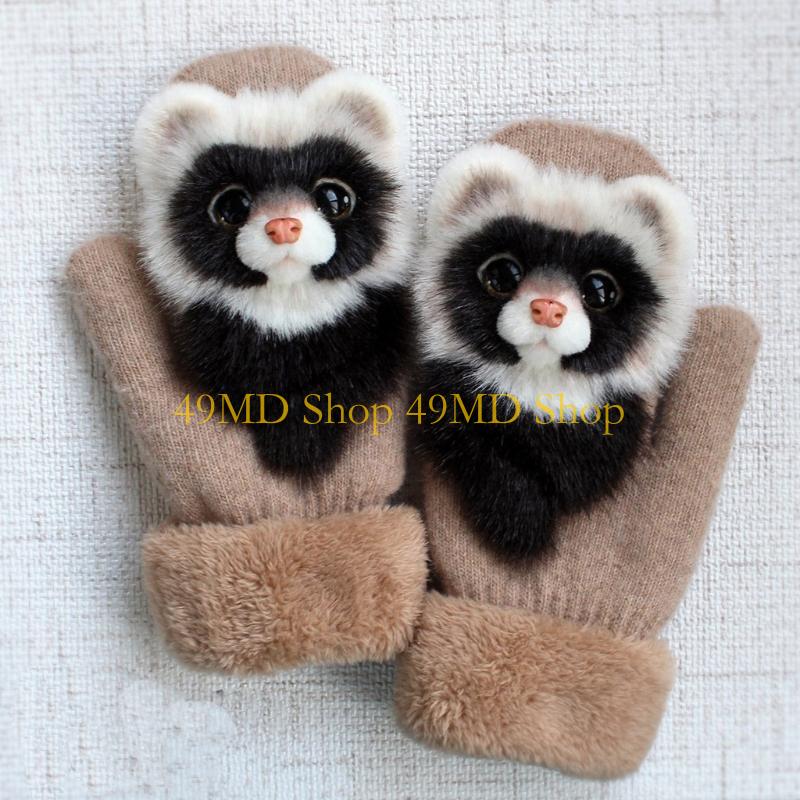 49MD Cartoon Gloves Kids Plush Gloves Mitts Kid Gloves Animal Knit Gloves Winter Mittens Children Gloves