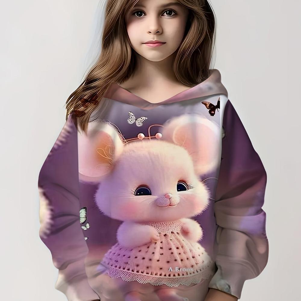 Kinderbekleidung Mädchen Kapuzensweatshirt Langarm Niedlicher 3D-Tierdruck Frühling und Herbst Lässig Outdoor-Bekleidung