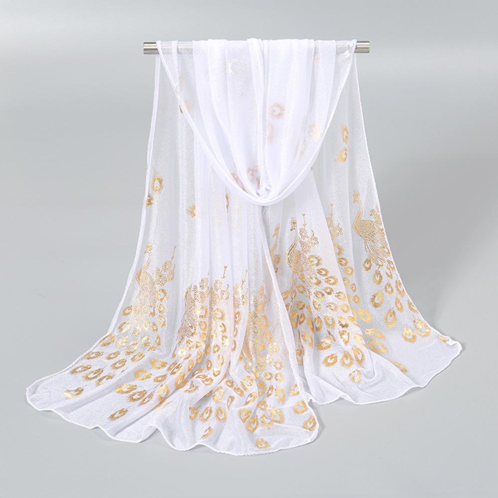 

Windproof Sunscreen Scarf Peacock Printed Beach Towel Fashion Shawl Travel белый