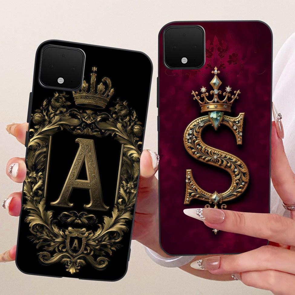 For Google Pixel XL4 Case Silicone Luxury Crown A-Z Letters 2D Flat Pattern Soft Casing For Google Pixel 4 XL G020 G020P Cover
