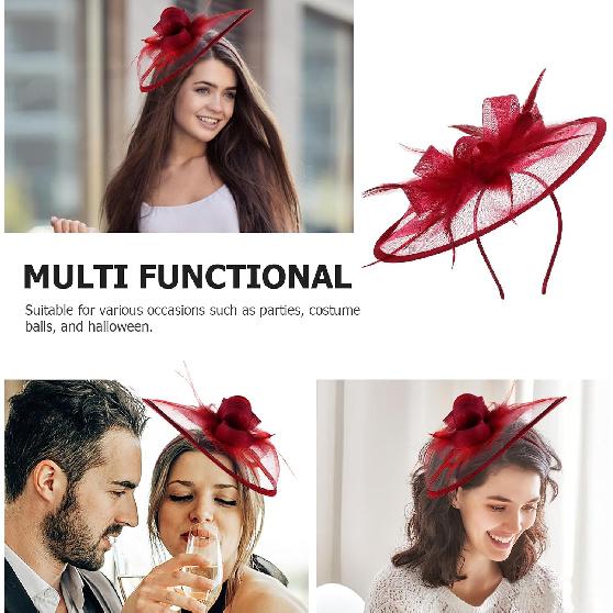 Totority Cocktail-Teeparty Fascinator Hut für Damen Vintage Mini-Zylinderhut Bordeauxfarbenes Netz-Kopfstück Elegantes Accessoire für Hochzeiten und Besondere
