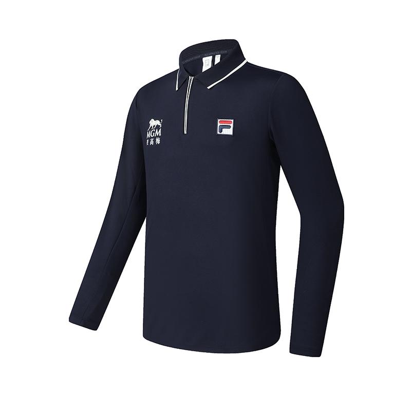 Fila Fitted Comfortable Versatile Knitted Long Sleeve Polo Shirt Men Tops Navy-Blue A11M513224F-NV