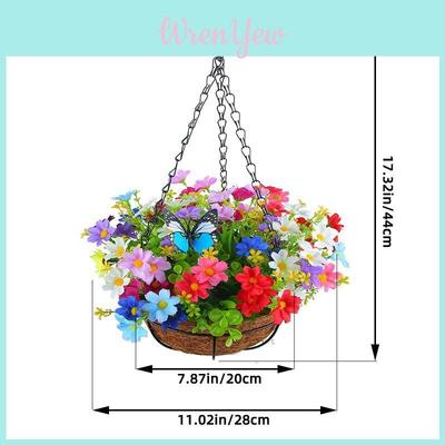 Artificial Flower Hanging Basket With Silk Flowers For Home Decor And Living Room Display