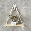 Bohemian Handwoven Wall Hanging Planter with Cotton Rope and Wooden Shelf for Home Wall Decor