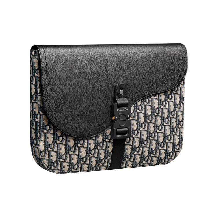 Dior Embossed Logo Aluminum Buckle Flap Closure Oblique Print Color Block Grain Leather Clutch Men clutch Beige Black 2ADCA436YKS-H27E