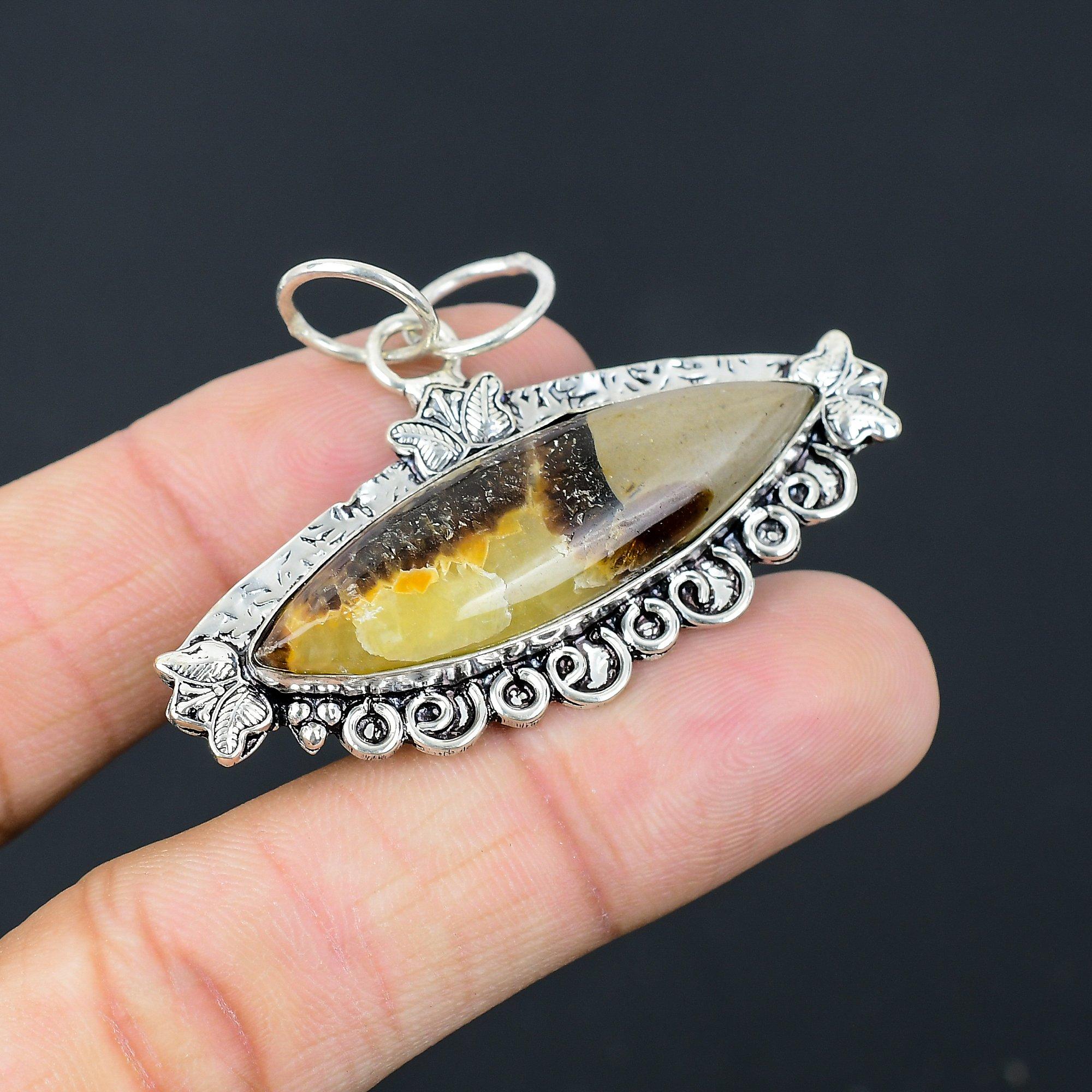 Marquise Natural Septarian 925 Sterling Silver Wedding Artisan Pendant Jewelry