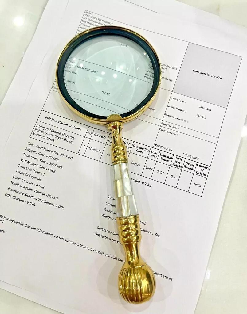 Messing-Manifest-Lupe mit Aufbewahrungstasche aus Leder, handgefertigte Vergrößerungslanze, klassischer Look