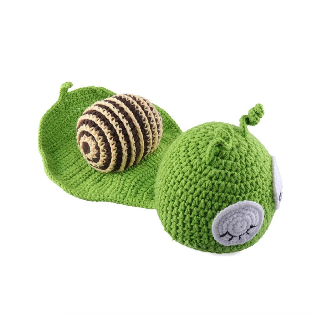 

Newborn Handmade Woolen Green Snail Set Baby Photography Props for Boys Girls Cute Handknit Photo Accessories for Infant Shoots зелёный
