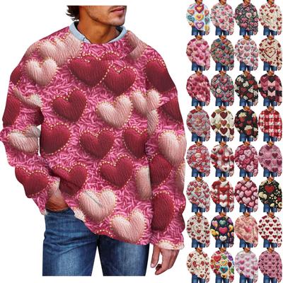 Herrenmode, lässig, mit langen Ärmeln, Valentinstag, sanft bedruckt, Rundhalsausschnitt, Wollstrickpullover mit Blumenimitat, Rundhals-Kapuzenpullover, lockere lange Ärmel
