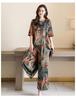 2024 Sommer Damen Retro Print Zweiteiliger Anzug: Modische Bluse mit lockerer Passform und Hose mit weitem Bein