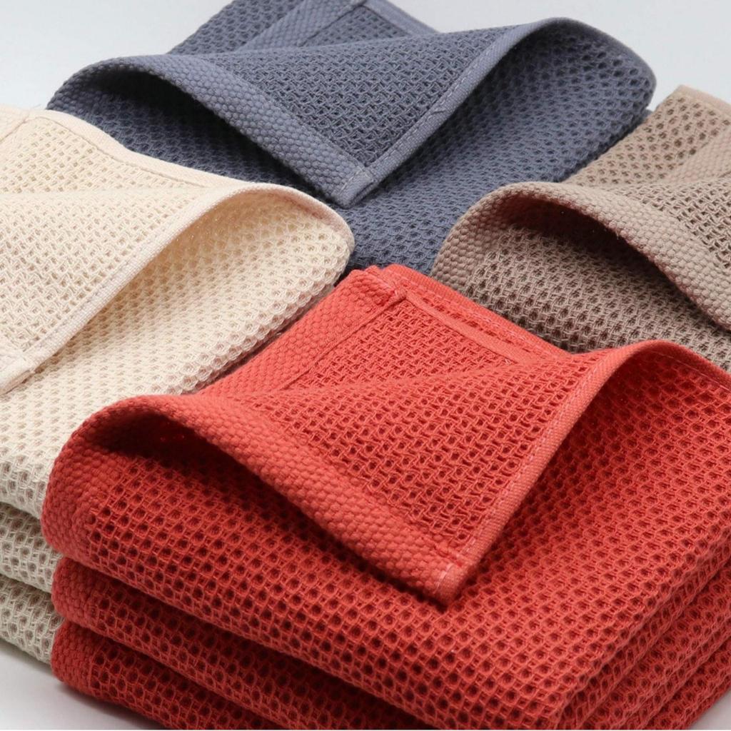 3 Piece Cotton Waffle Weave Towels Set 34x34cm Soft Absorbent Lightweight Kitchen and Bathroom Towels Durable Textured Fabric