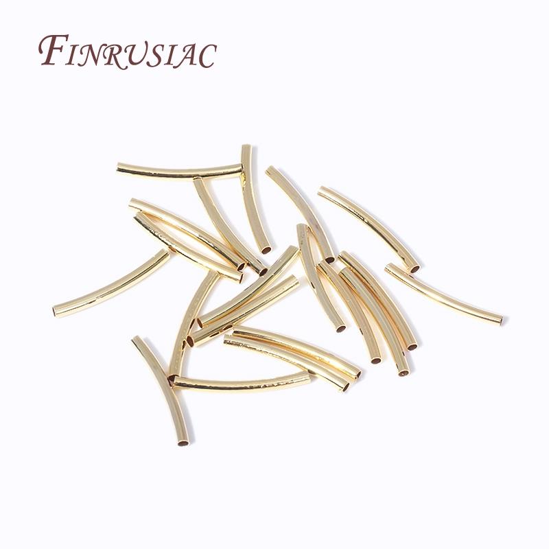 DIY Accessories Wholesale 50 Pcs 18K Gold Plated Metal Smooth Curved Tube Beads For Handmade Jewelry Making