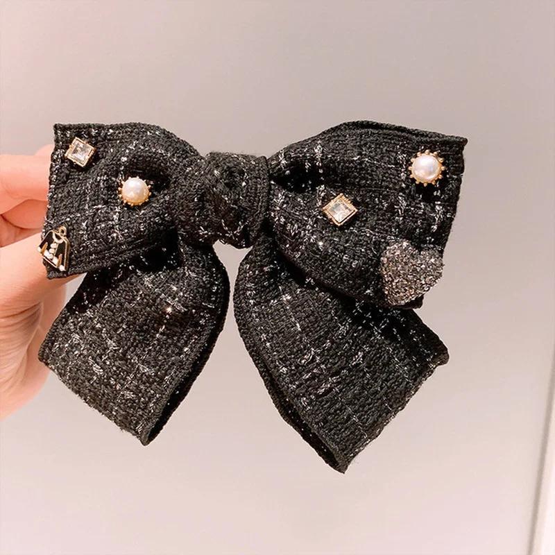 

Элегантный бант из клетчатой ткани, женские заколки для волос с жемчугом и стразами, нежные и сексуальные, милые как модные головные уборы и аксессуары для девочек чёрный
