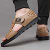 Men's Leather Perforated Sandals Adjustable Strap Breathable Summer Casual Shoes