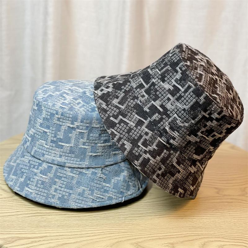 Fisherman Check Denim Hat Women Spring And Autumn Sun Sunscreen Hat Bucket
