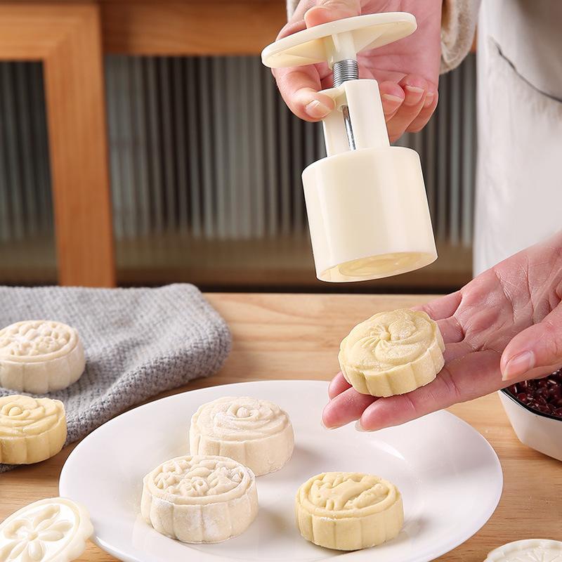 4Pcs/8Pcs Set Mooncake Mold Mid-Autumn Festival Hand-Pressure Flower Moon Cake Mould Diy Hand Mooncake Pressure Fondant Decor