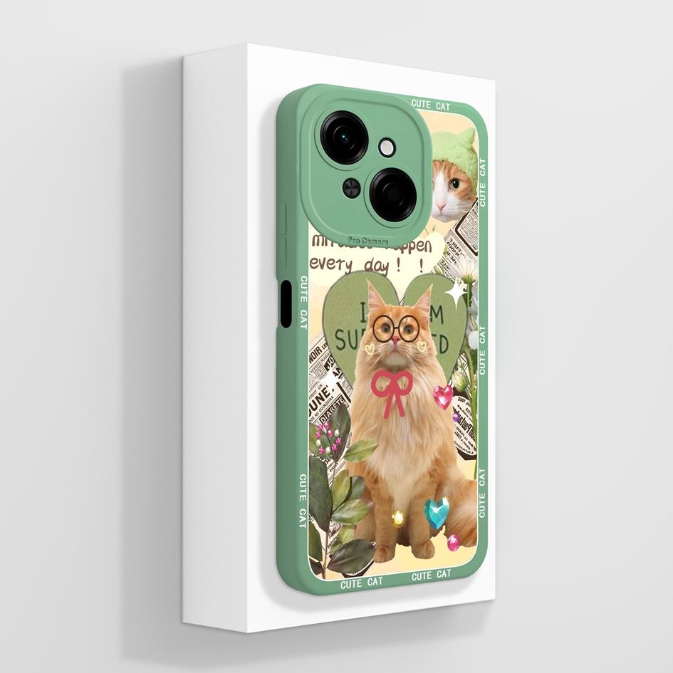 Do etui na telefon Tecno Pova 4 5 6 Pro Neo 3 Pop 8 9 z płynnego silikonu, modny mały miś, słodki, pulchny kot, miękka ochrona aparatu, torby na telefony do Tecno Capa