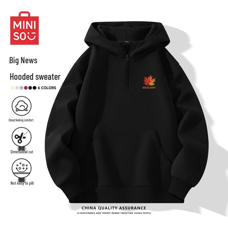 MINISO Unisex American Style Half-Zip Hooded Pullover Sweatshirt Z