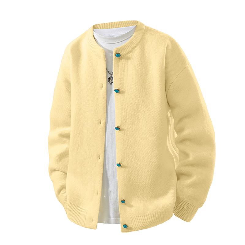 Men's Round Neck Sweater Knitted Sweater Slim Solid Color Jacket Cardigan Top