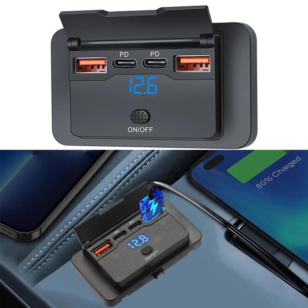 4-Port 12V RV USB Car Charger Panel, 108W Dual PD3.0 Fast Charging, 36W CompatibleQC3.0 Car Charger For Cars