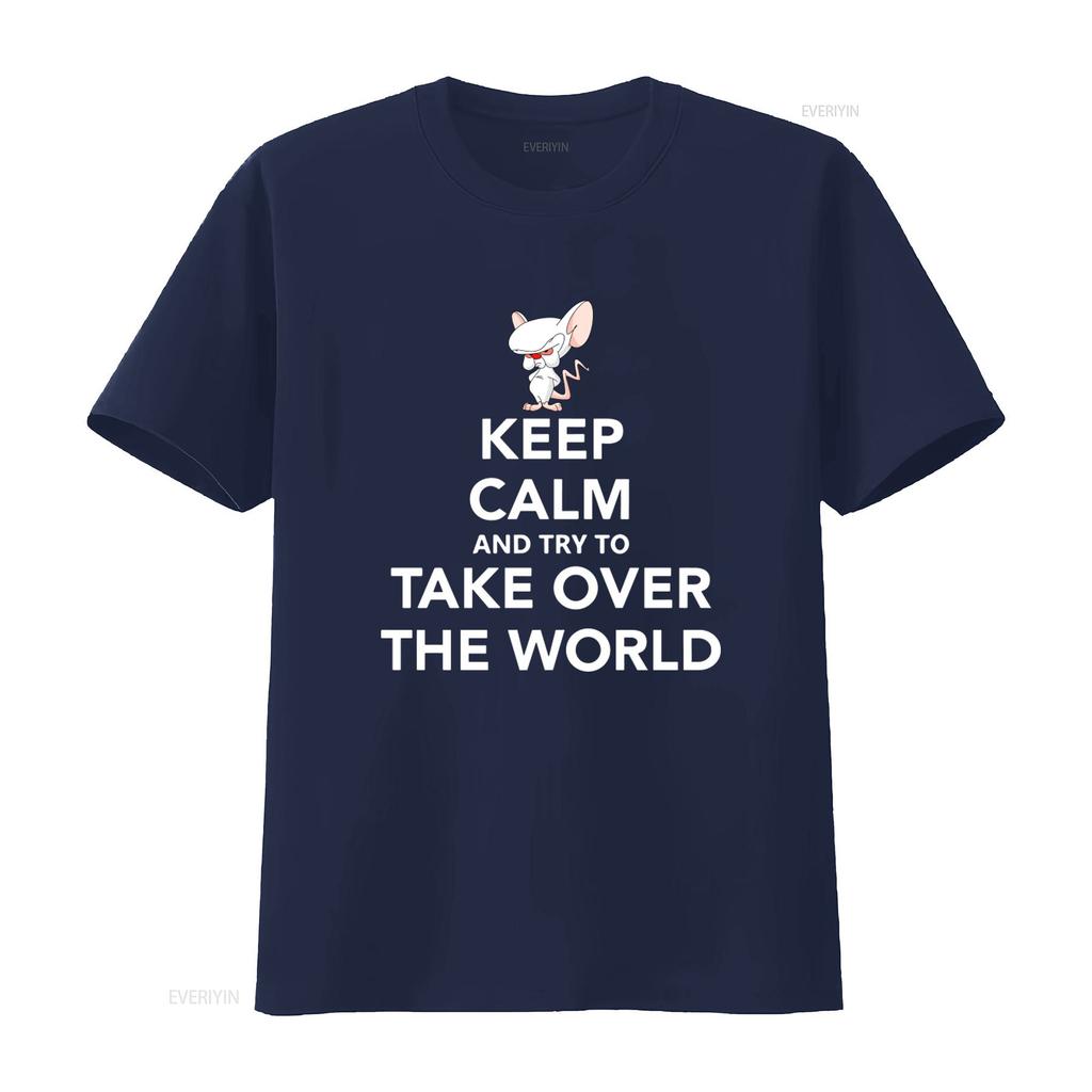 Keep Calm And Try To Take Over The World Cartoon Mouse Funny T Shirt For New Vintage Washed Graphic Top For Everyday Wear