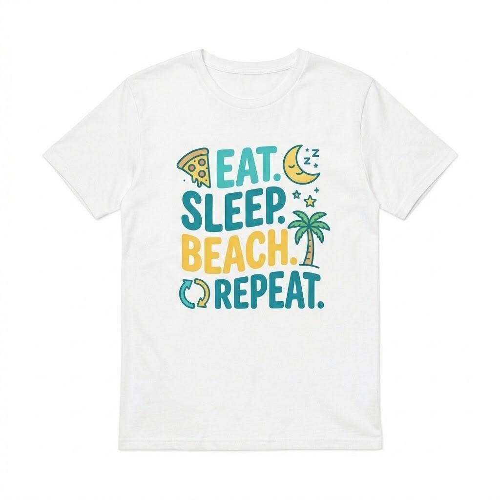 Eat Sleep Beach Repeat T-Shirt Funny Summer Vacation Beach Lover Tee Unisex T-Shirt S