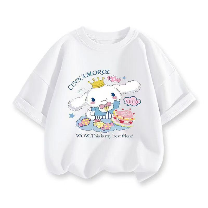 

Sanrios 2026 Summer New Design Cinnamoroll Graffiti Cartoon Print Pure Cotton Breathable Childrens ShortSleeved TShirt S