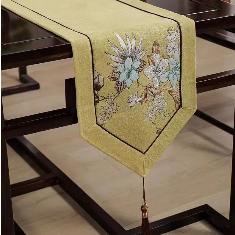 Chinese Style Table Runner Luxury Cotton Linen Jacquard Table Runners Decorative Bed Runner Classic Table Flag Living Room Hotel