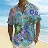 Women Short Sleeve Shirt Purple Blue Paisley Floral Ethnic Print Lapel Button Up Top