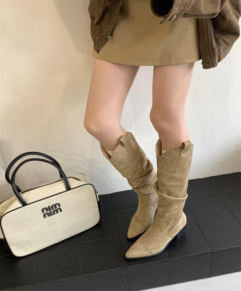 

Французские ретро кофейные ботфорты на каблуке, ковбойские сапоги в западном стиле, летне-осенние высокие сапоги, женские сапоги, маленькие сапоги цвета хаки 40 хаки