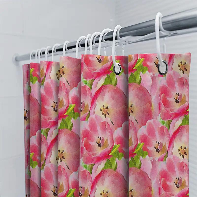 Trendy Watercolor Flower Shower Curtain Waterproof Bathroom Decor Customizable Size Pink Bloom 3D Printing Shower Curtains For H
