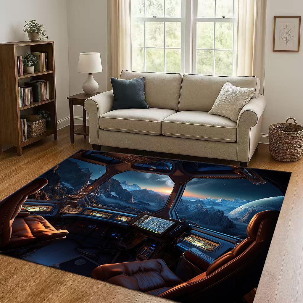 HD Spacecraft Aircraft Cockpit Dashboard Living Room Non Slip Area Rug Carpet for Bedroom Kids Playroom Sofa,Home Decor Doormat
