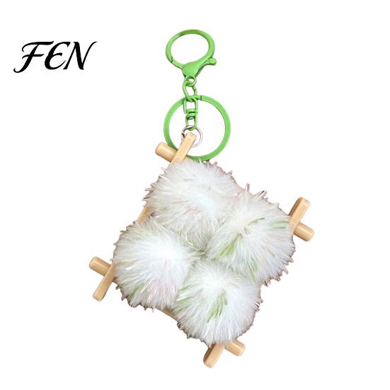 Soft Fermented Bean Curd Pendant Plush Keychain, Fluffy Doufu Bag Decoration Keychain Charm with Keyring, Backpack Handbag Purse Accessories