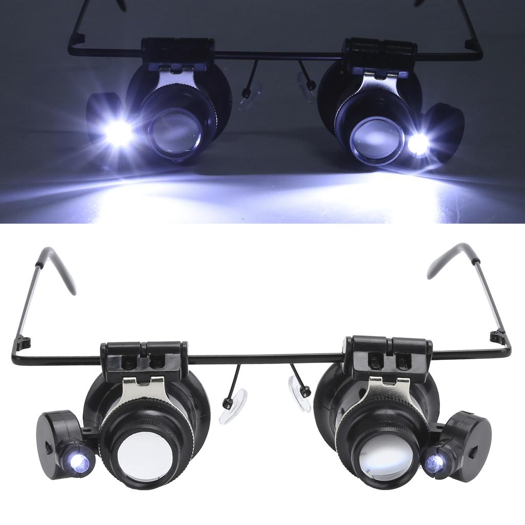 Glasses Type DualLens Magnifier with 2 LED Lights for Electronics Jeweler Watch Repair