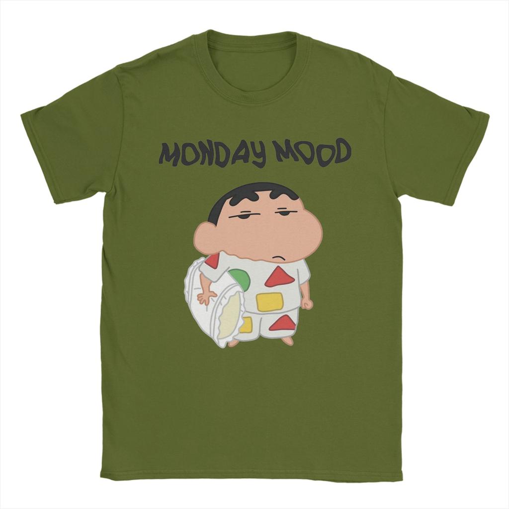Funny Monday Mood Crayons Shinchans Tshirts For Unisex Crewneck Cotton T Shirt Short Sleeve Tees Gift Idea Clothing
