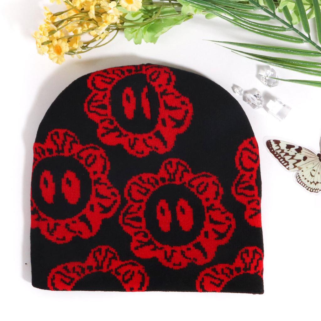 Warm Knitted Fashion Hat With Flower Embroidery Design For Daily Cold Season