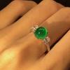 AAA Natural Green Agate Emerald Inlaid with Zircon Green Chalcedony Engagement Ring Created Green Emerald 925 Silver Engagement Wedding Ring Opening