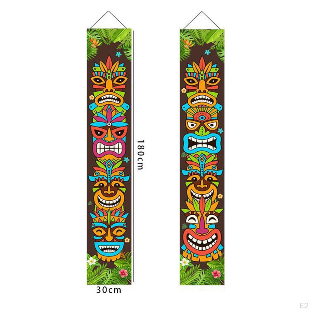 2 Pcs Banners Door Banner Sign Hawaiian Tiki Decorations Tropical Porch for Front