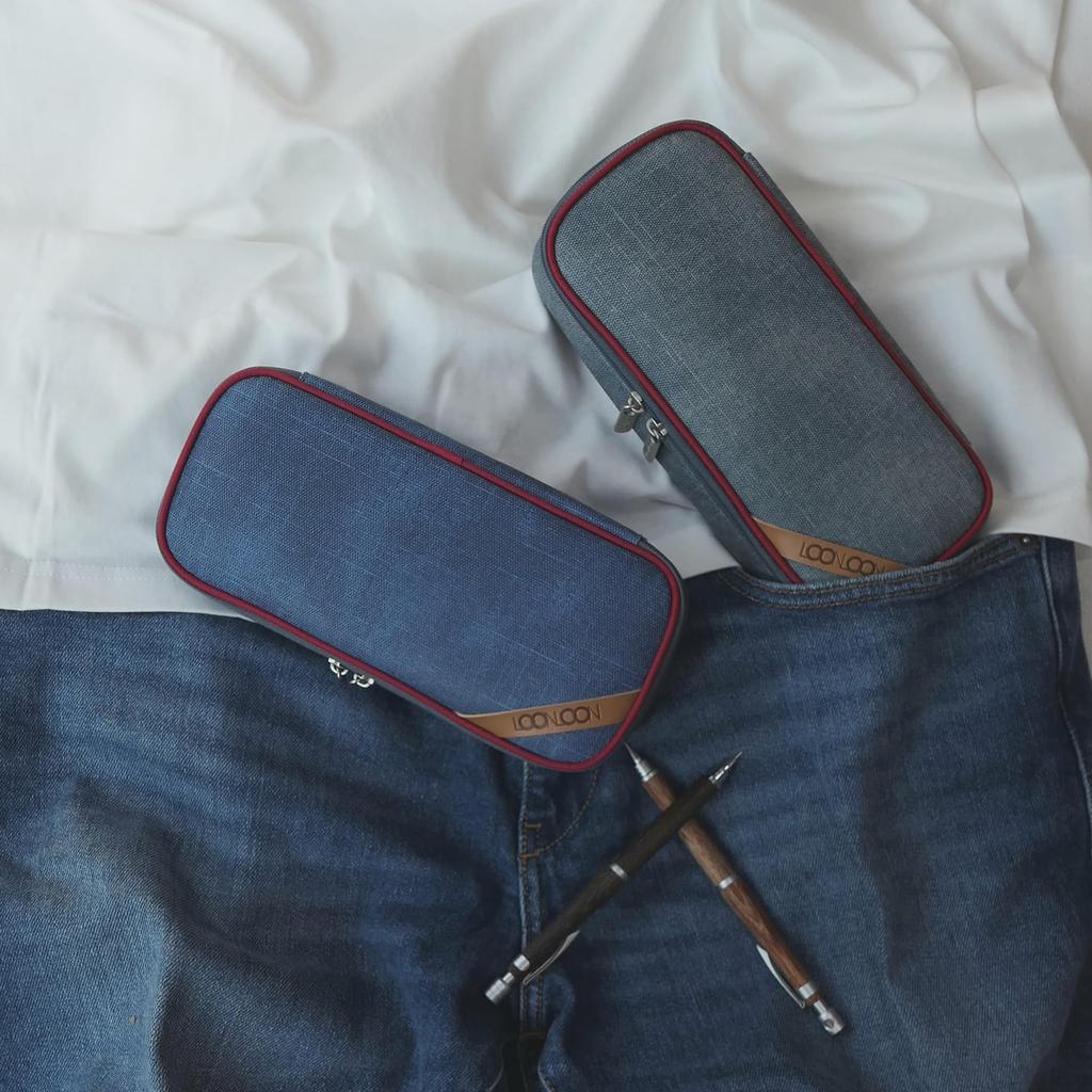 LOONLOON 672 Jeans Pencil Case Indigo Blue Large Capacity Stylish Denim Two-story Multi-functional